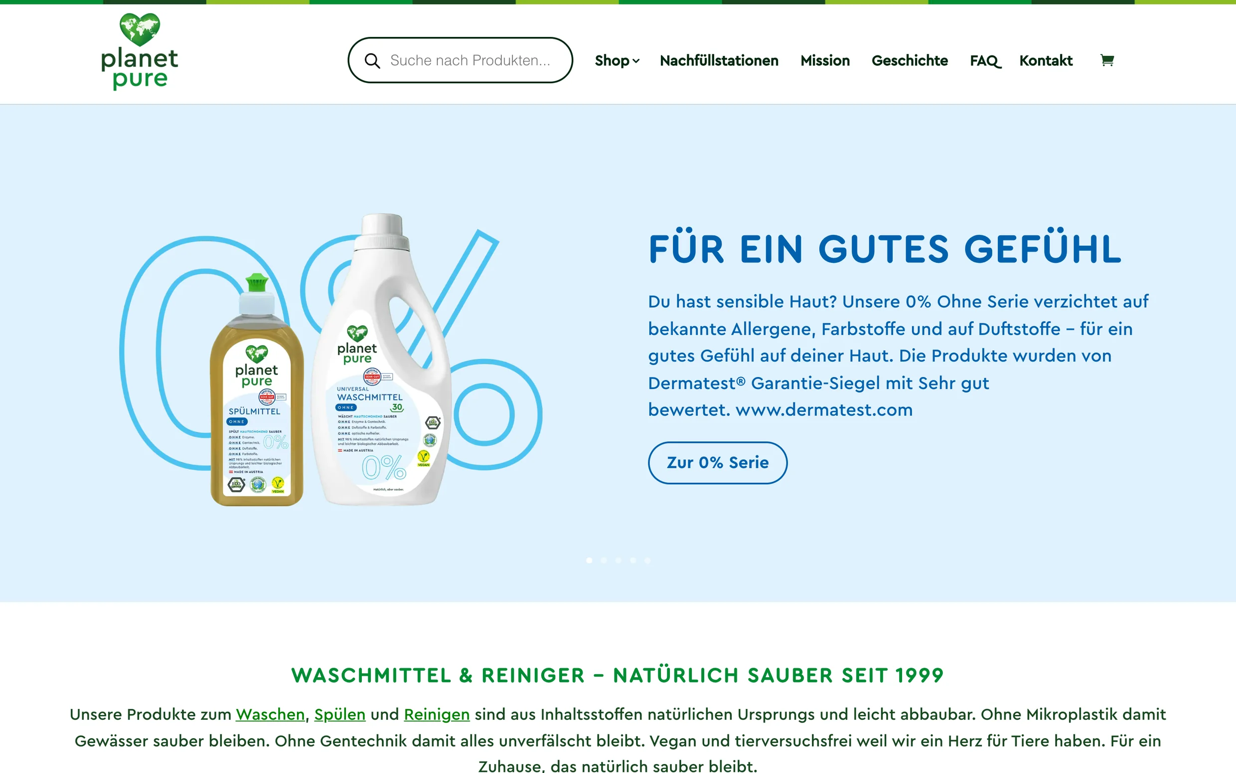 Startseite von Planet Pure
