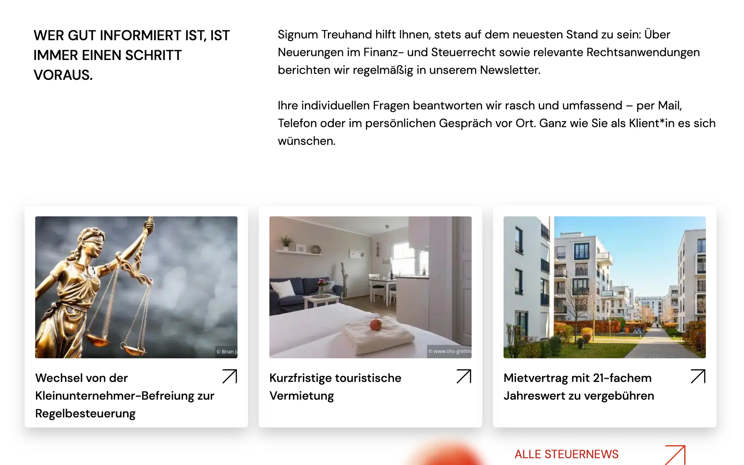 Ansicht aus der Website von Signum Treuhand